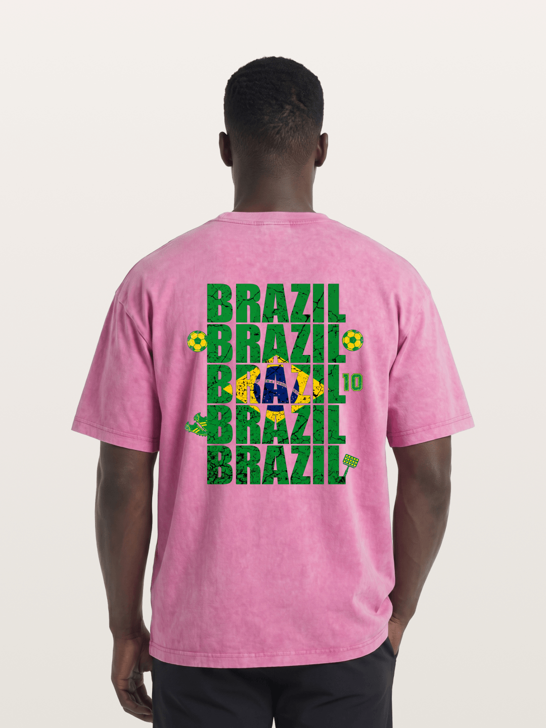 Brazil Cracked Text Collage Art Washed T-shirt