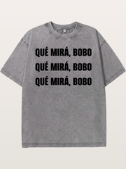 Que Mira Bobo Repeated Text Washed T-shirt