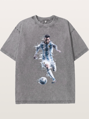 Messi Motion Blur Graphic Washed T-shirt