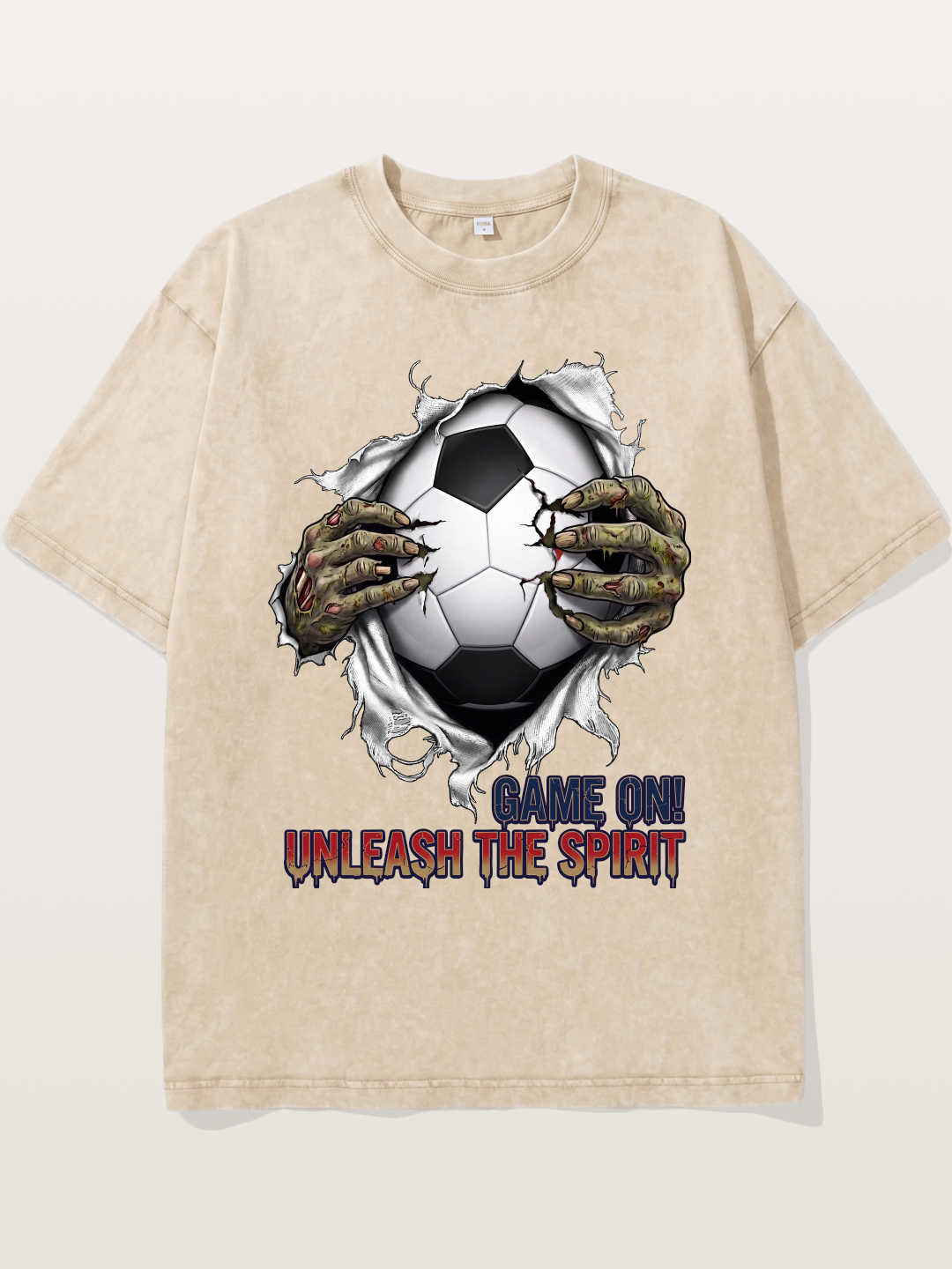 Zombie Claw Tear Soccer Print Washed T-shirt