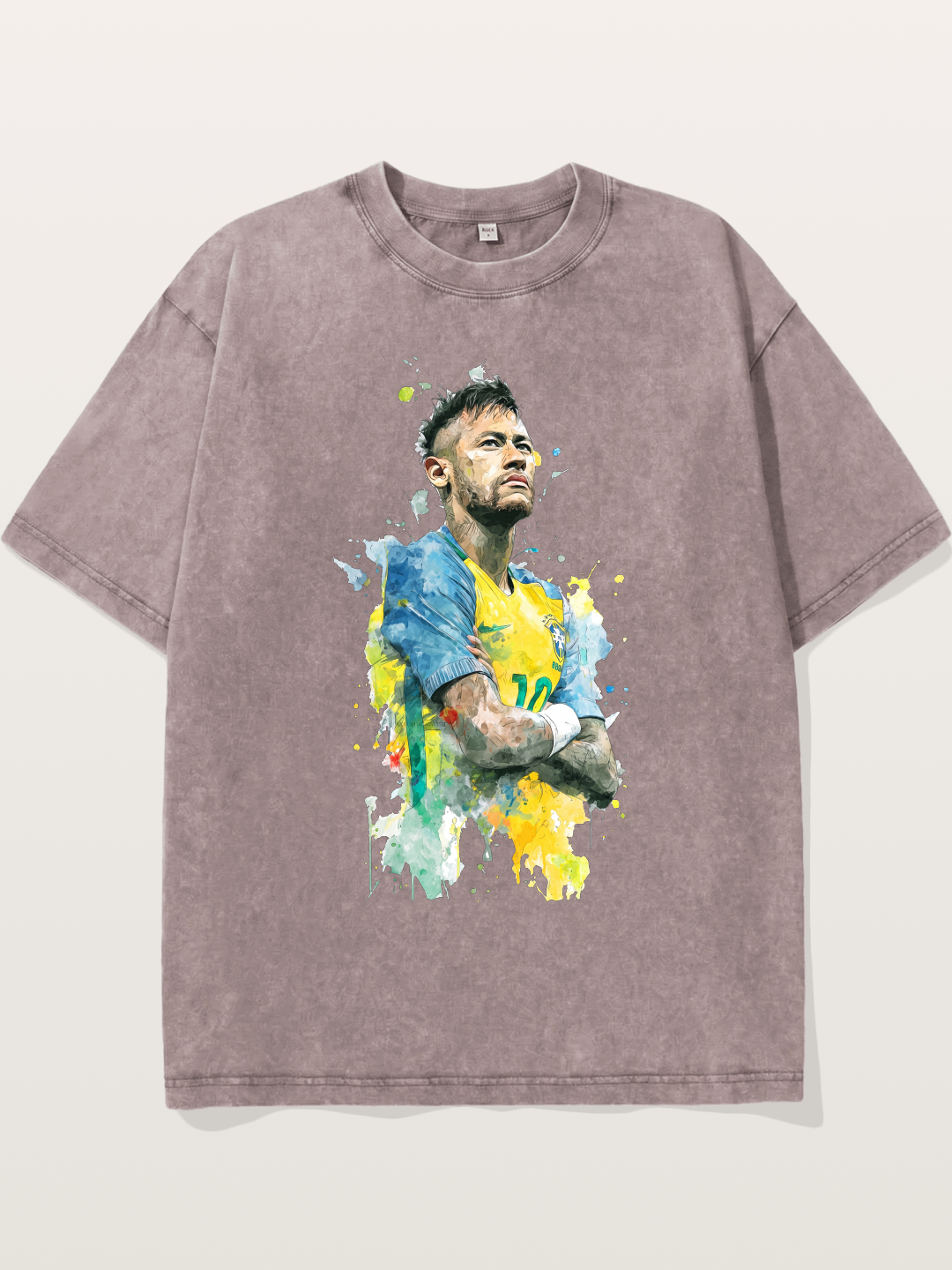 Neymar Brazil Watercolor Print Washed T-shirt