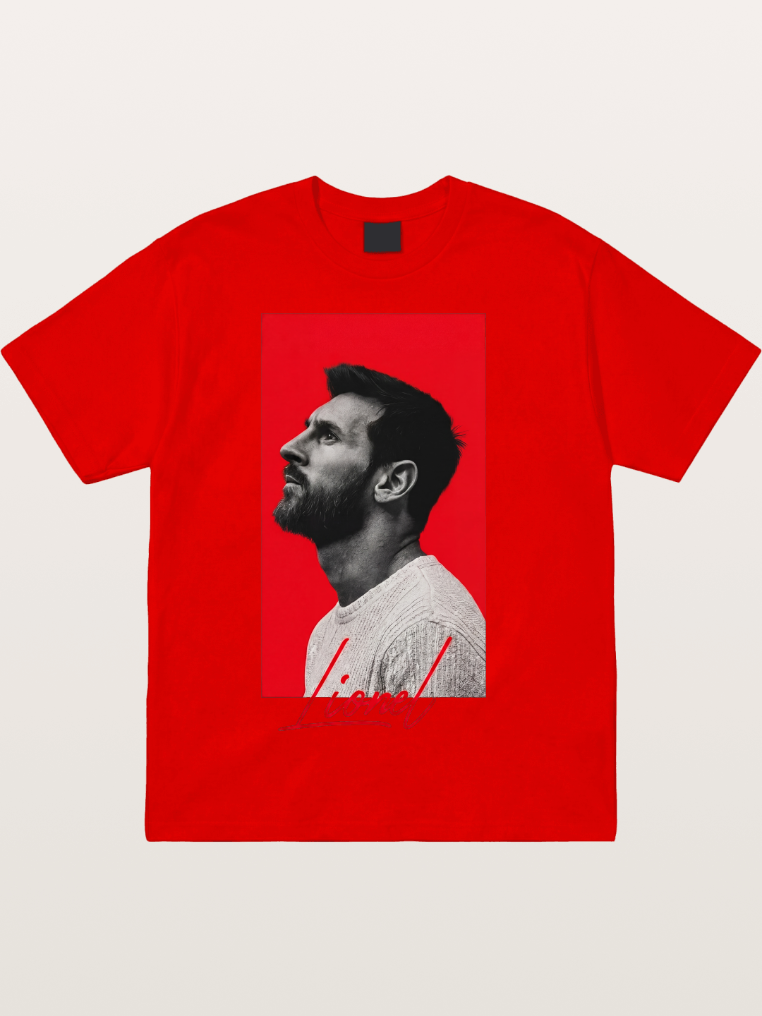 Messi Red Background Portrait Cotton T-shirt