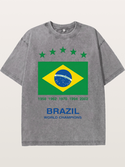 Brazil World Champions Flag Card Washed T-shirt