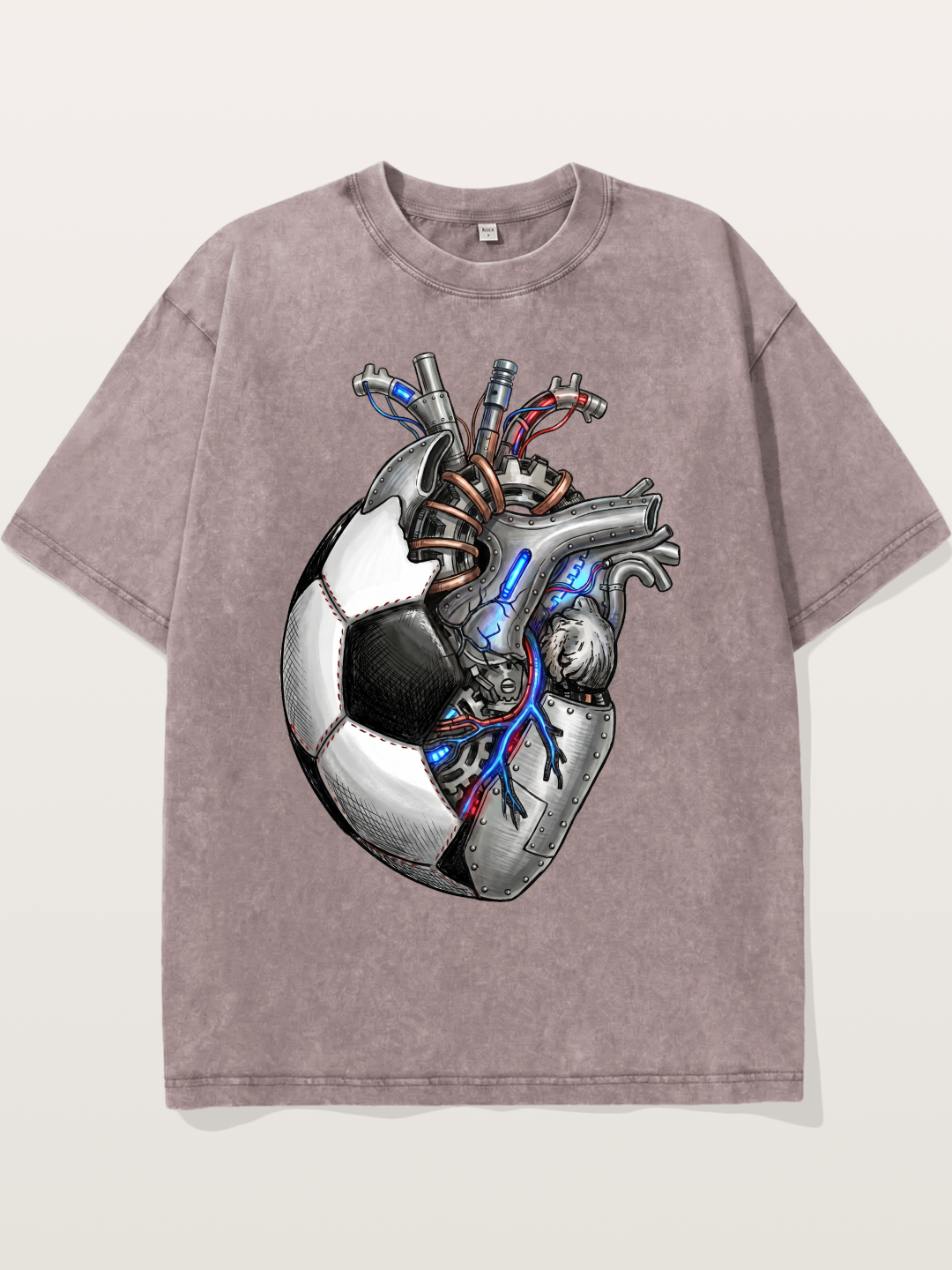 Mechanical Football Heart Print Washed T-shirt