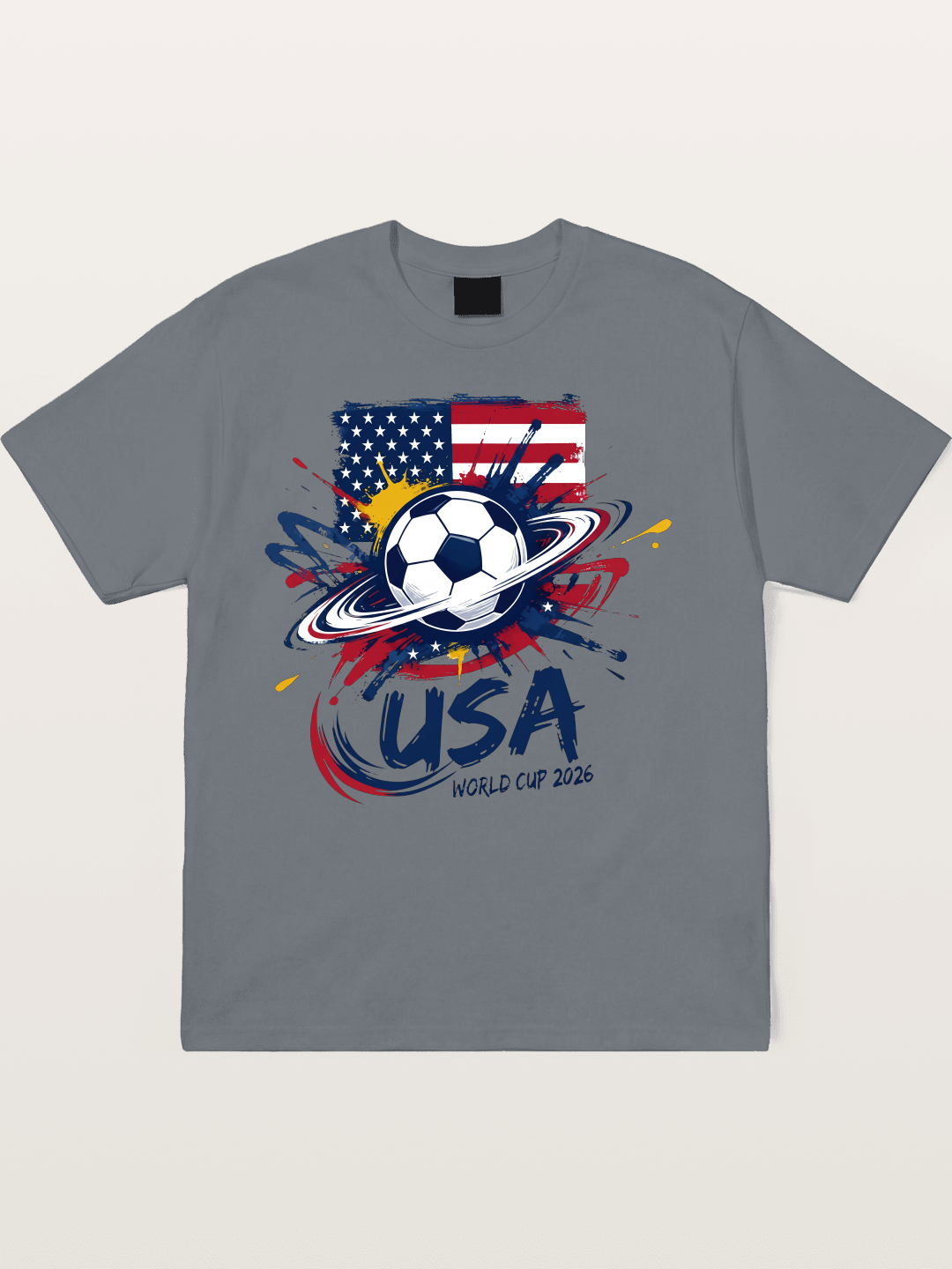 American Flag Splatter Soccer 2026 Cotton T-shirt