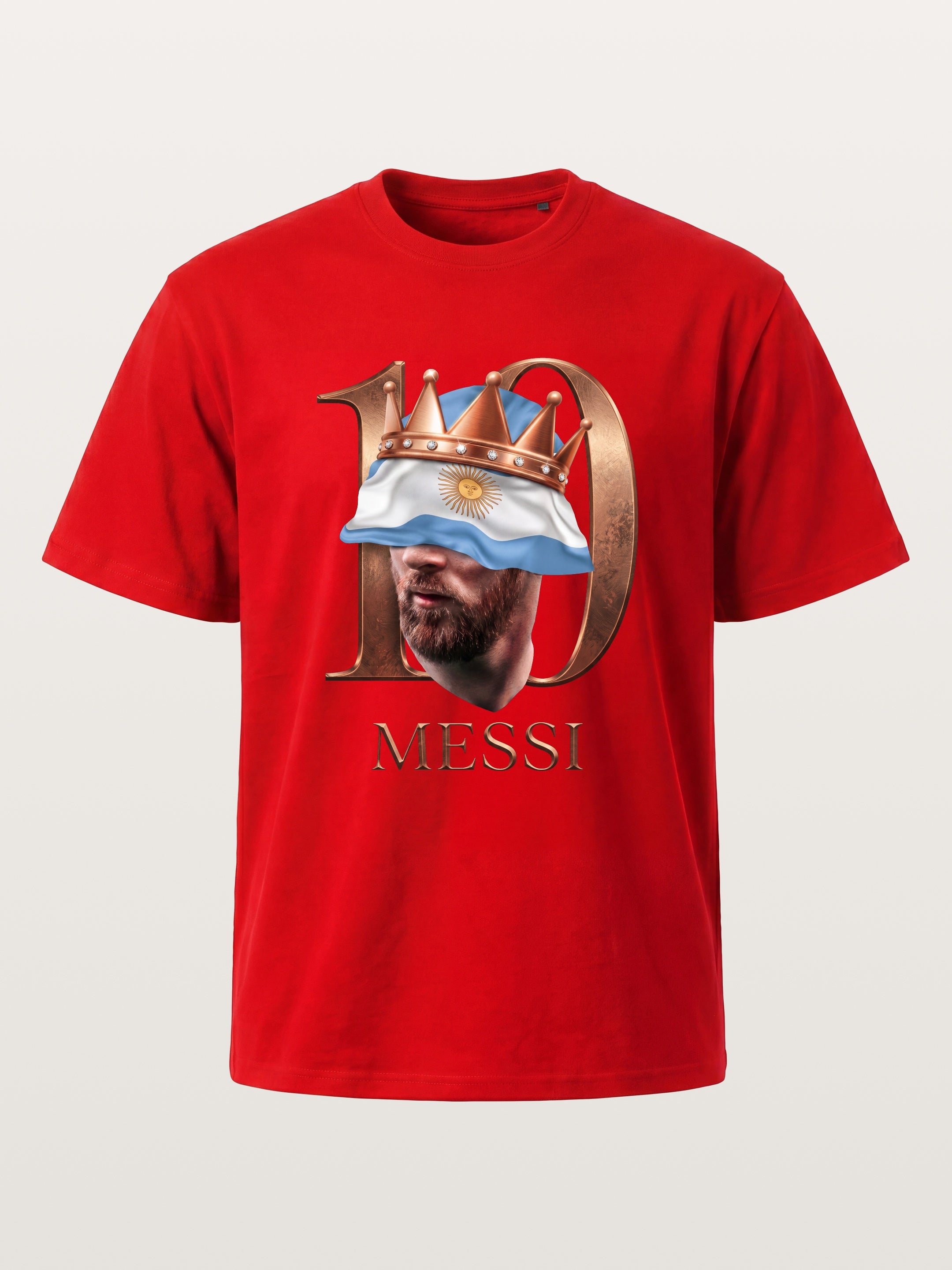 Messi Crown Argentina Flag Art Cotton T-shirt