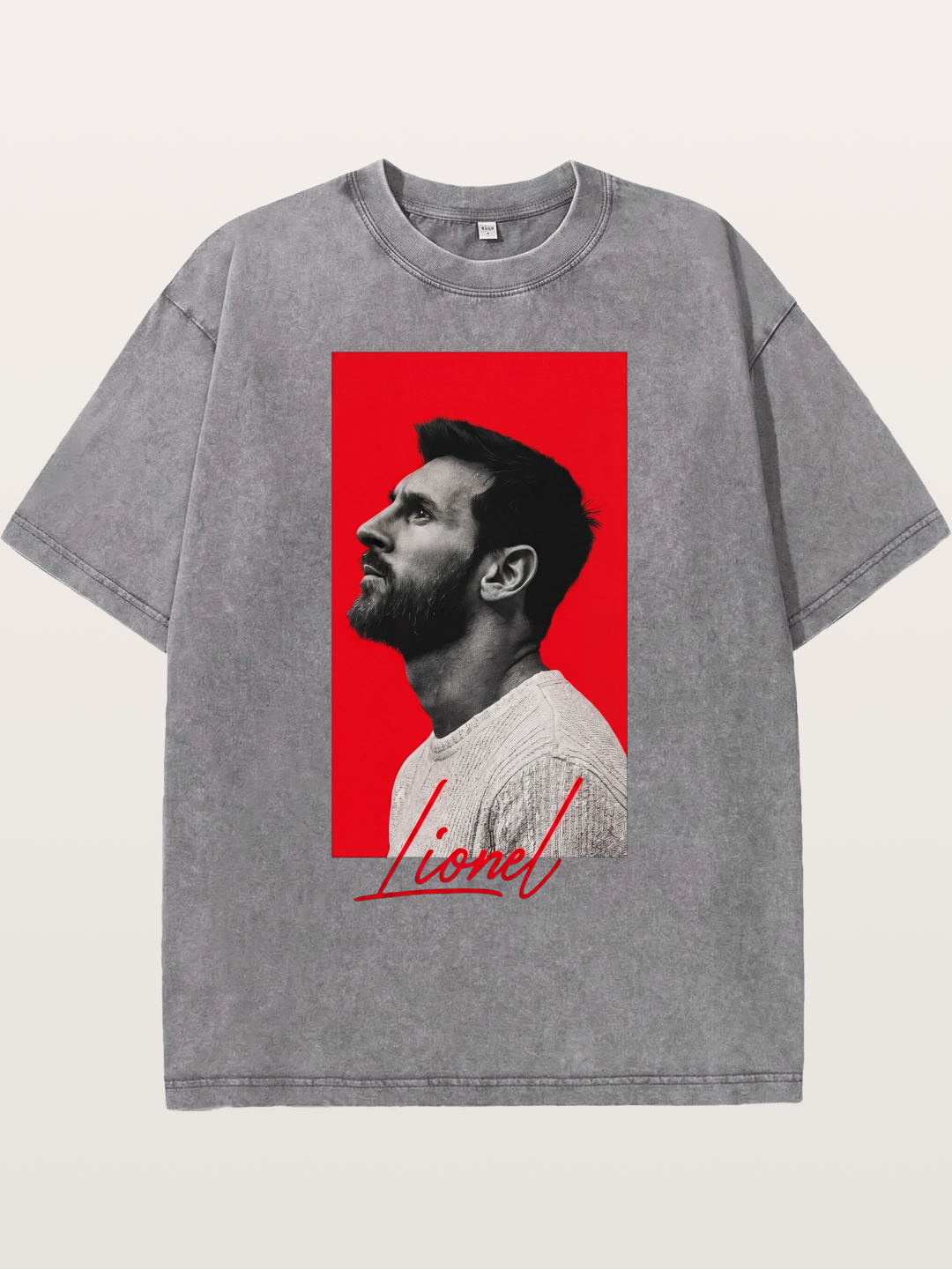 Messi Red Background Portrait Washed T-shirt