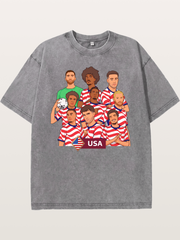 USMNT Cartoon Full Roster Gathering Washed T-shirt