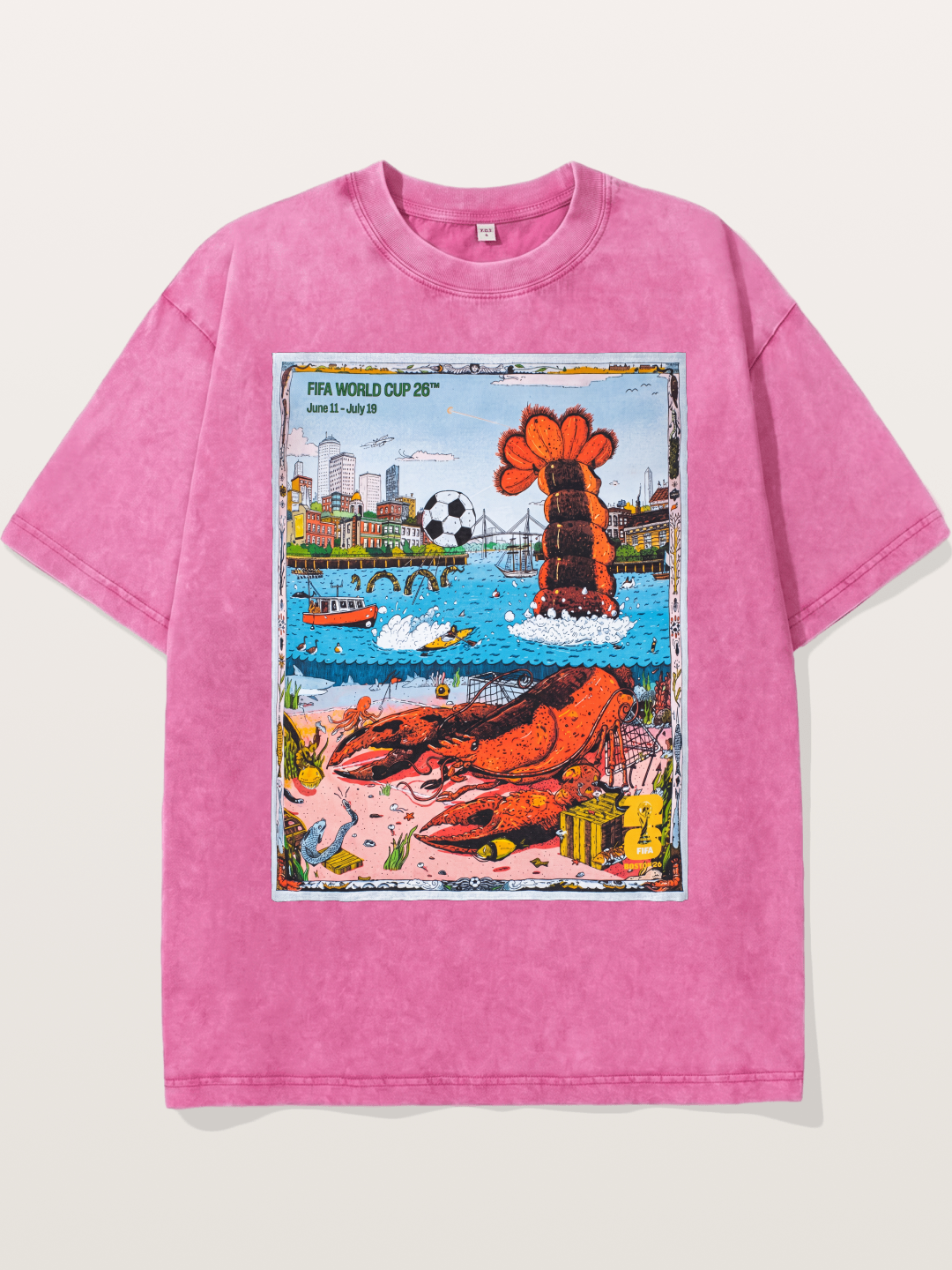 FIFA 2026 Coastal City Lobster Design Washed T-shirt