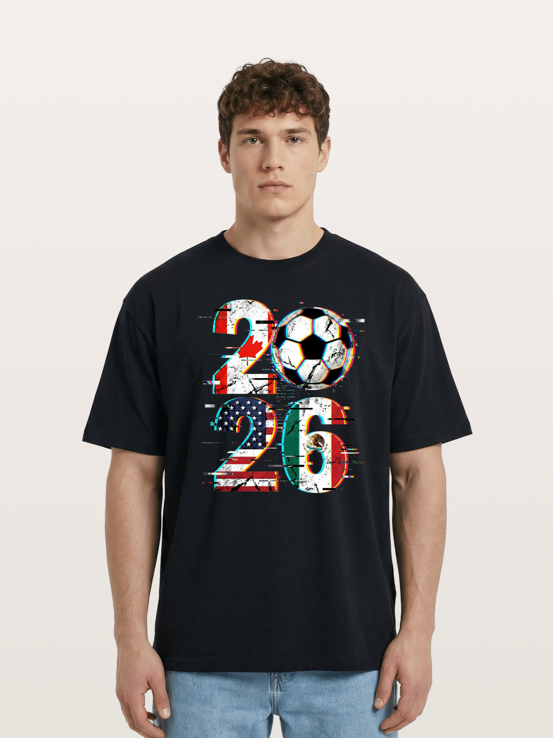 2026 WC Glitch Typography Print Cotton T-shirt