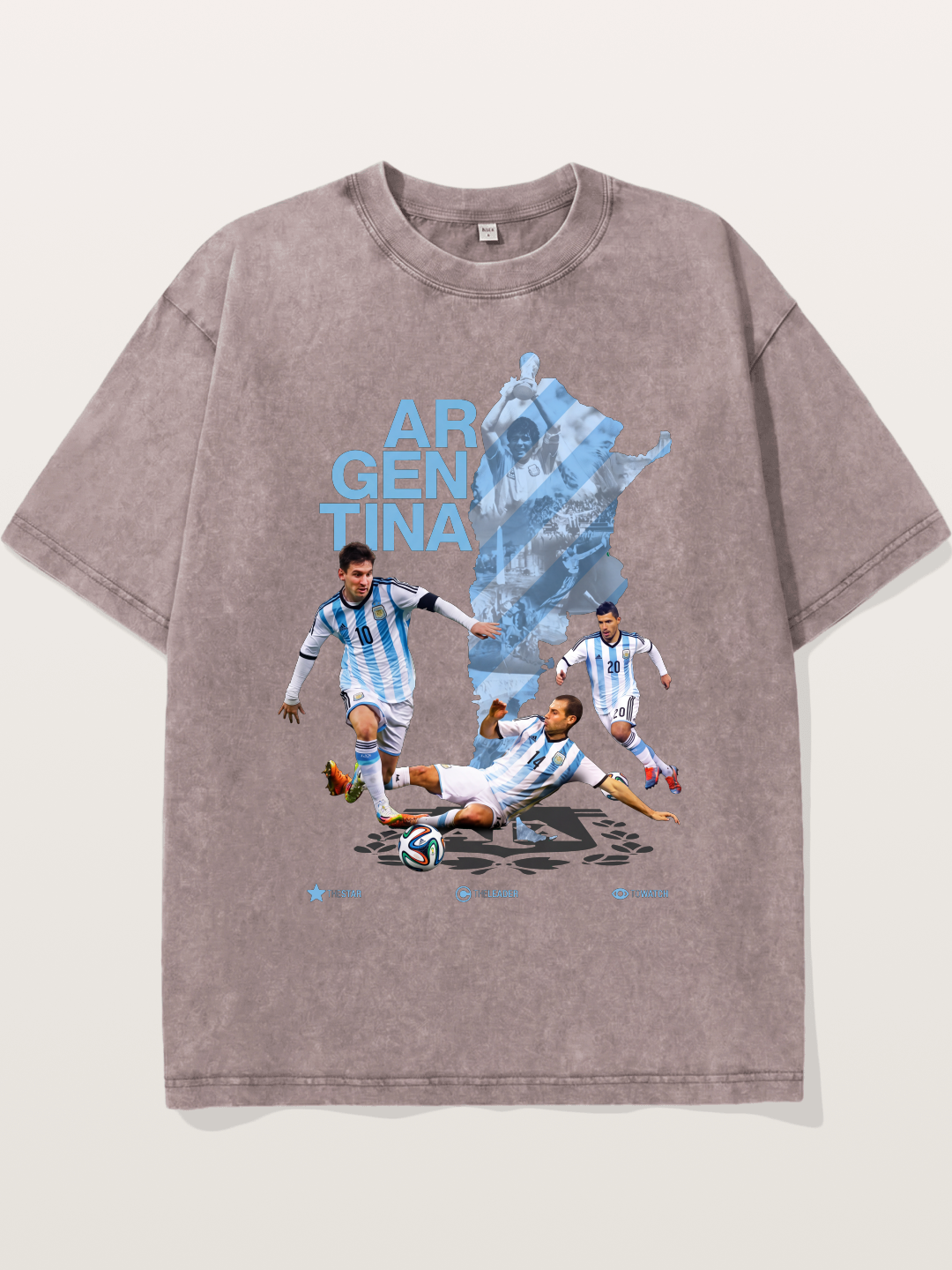 Argentina Soccer Legends Map Layout Washed T-shirt