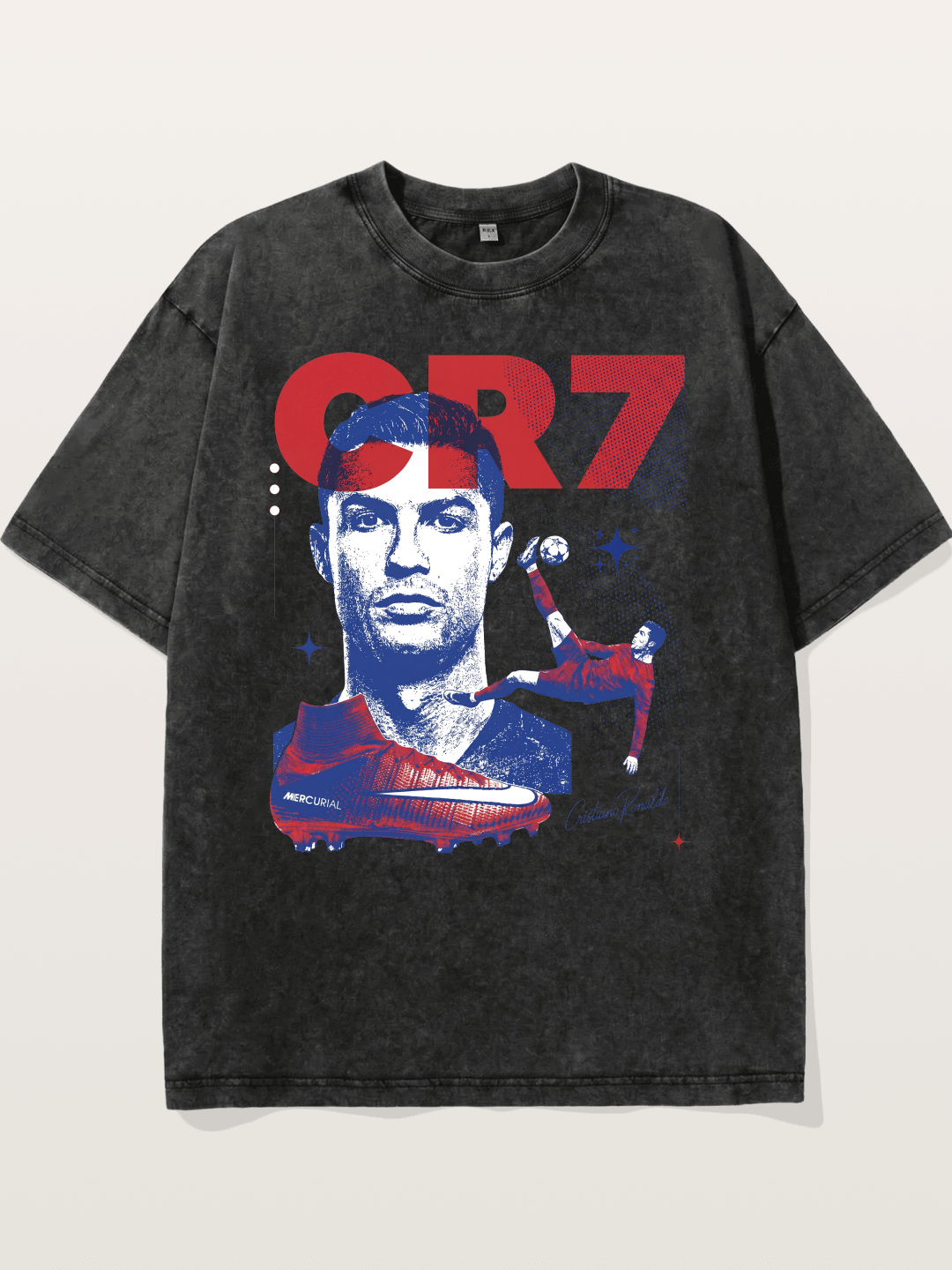 CR7 Retro Halftone Print Washed T-shirt