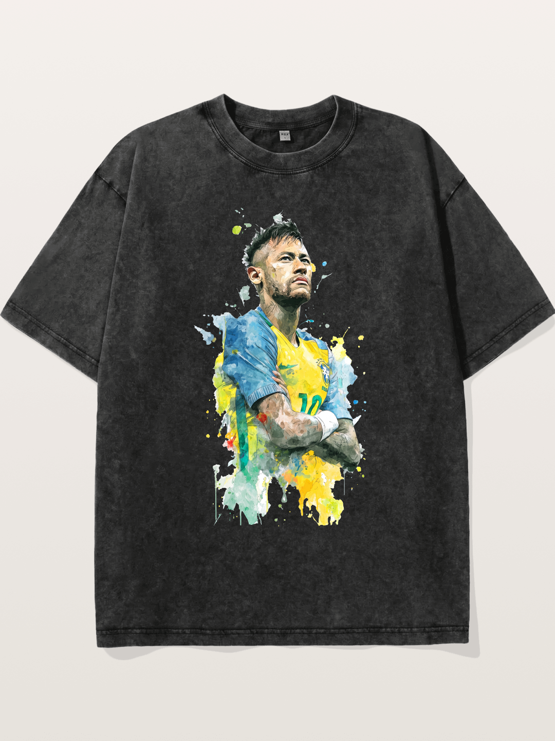 Neymar Brazil Watercolor Print Washed T-shirt
