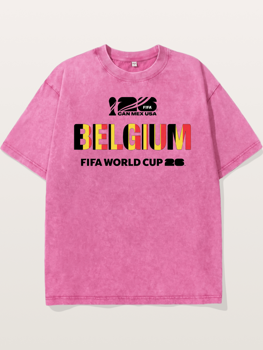 Belgium 2026 Flag Pattern Print Washed T-shirt