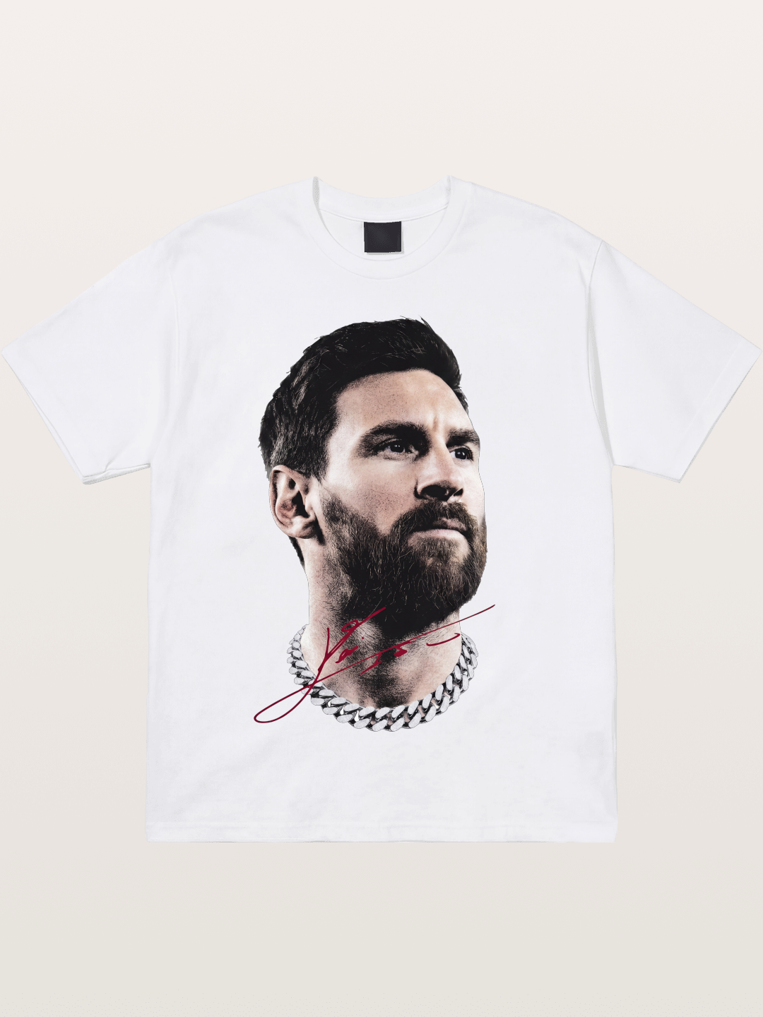 Messi Black White Signature Portrait Cotton T-shirt