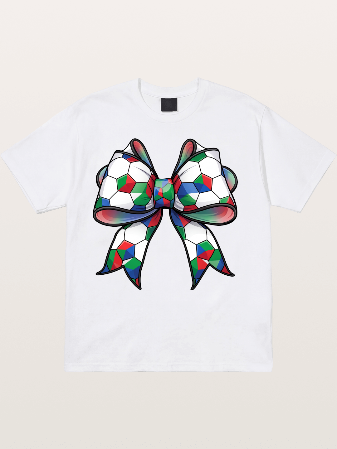 Multicolor Soccer Ball Bow Tie Cotton T-shirt