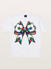 Multicolor Soccer Ball Bow Tie Cotton T-shirt