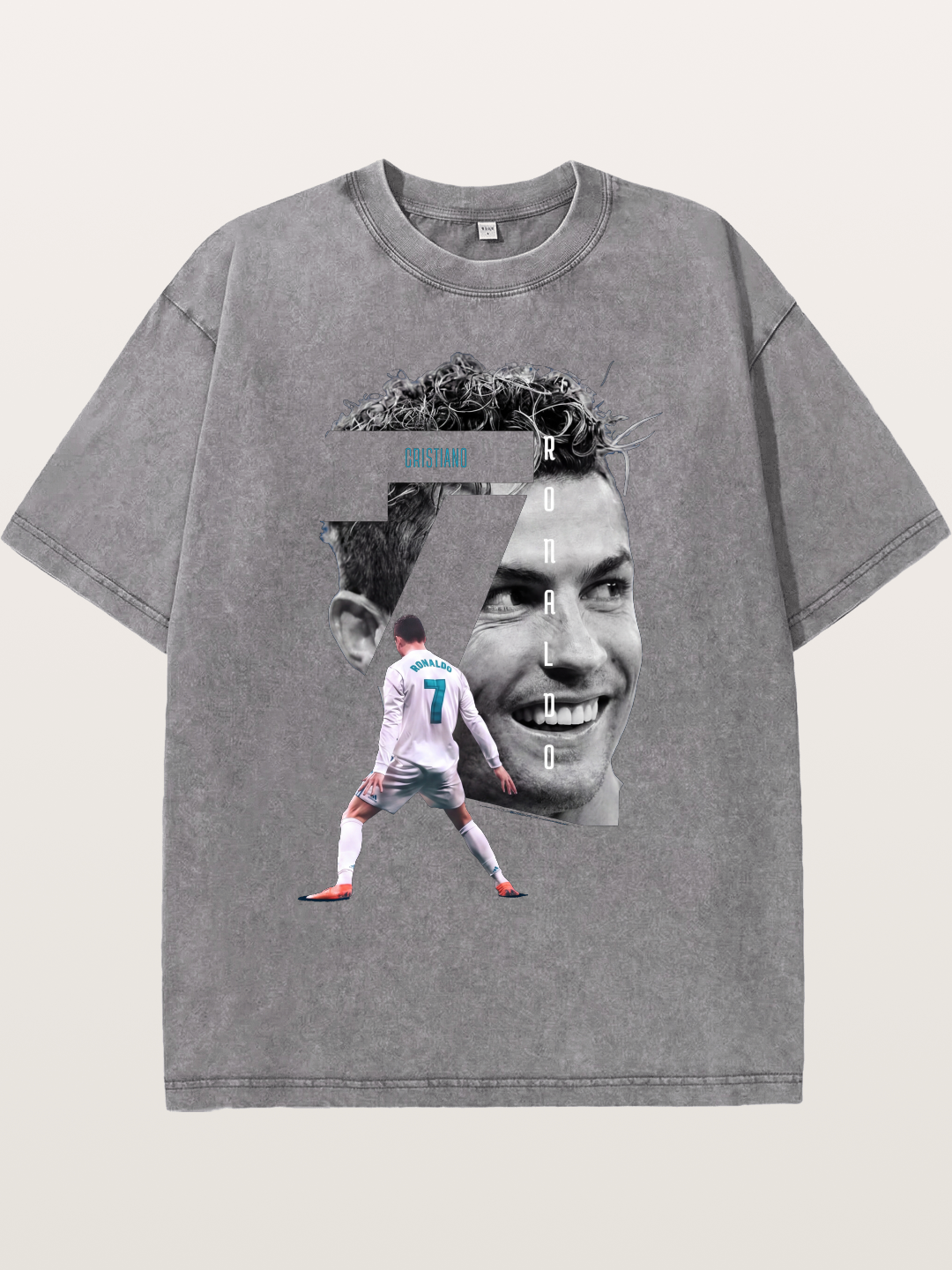 Cristiano Ronaldo 7 Number Montage Washed T-shirt