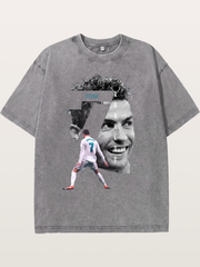 Cristiano Ronaldo 7 Number Montage Washed T-shirt