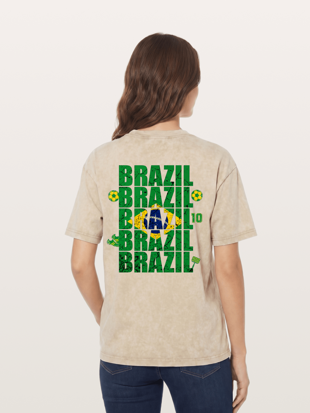 Brazil Cracked Text Collage Art Washed T-shirt
