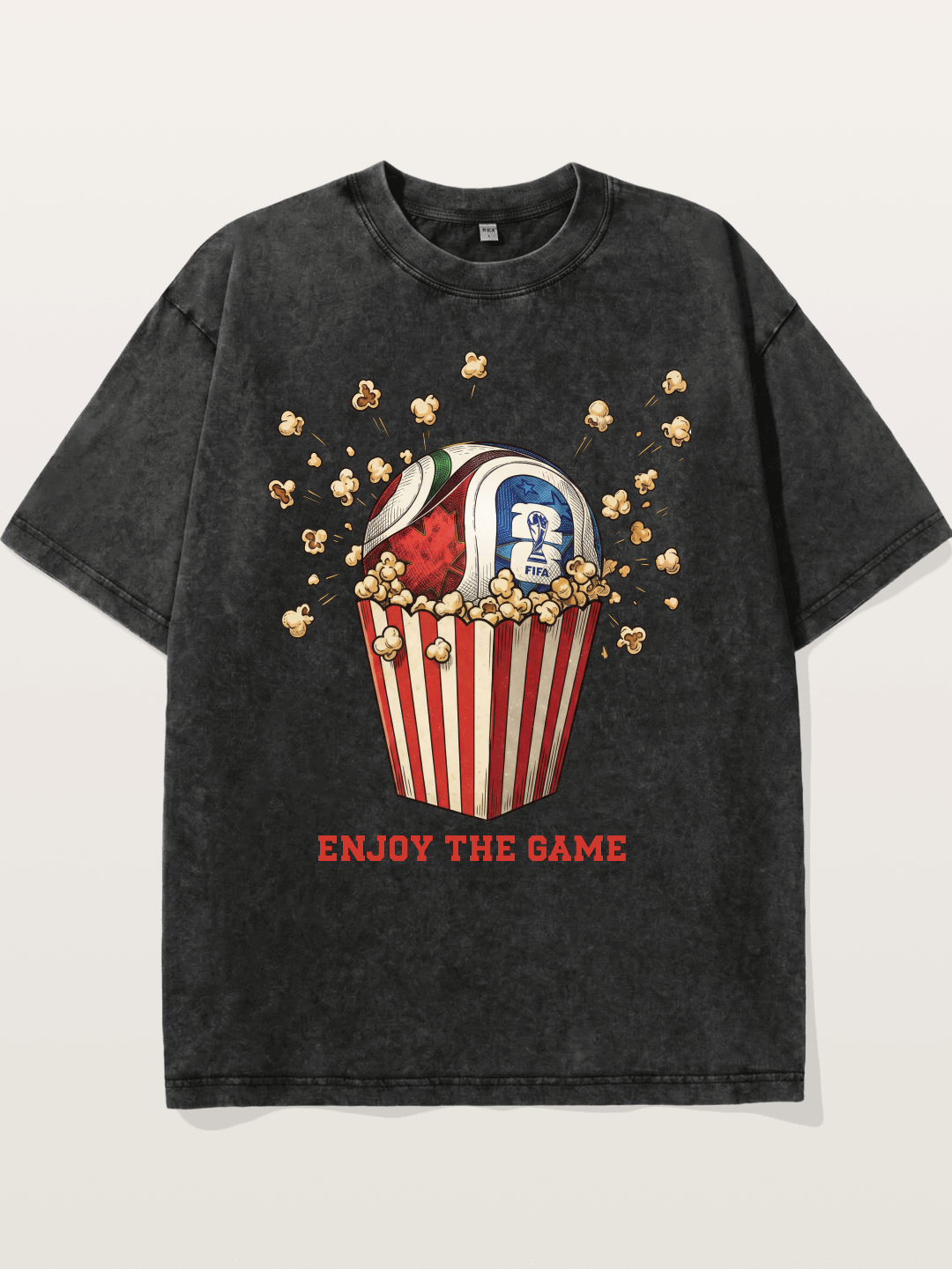 Soccer Ball in Popcorn Bucket Washed T-shirt