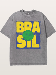 Grunge Brazil Soccer Text Card Washed T-shirt