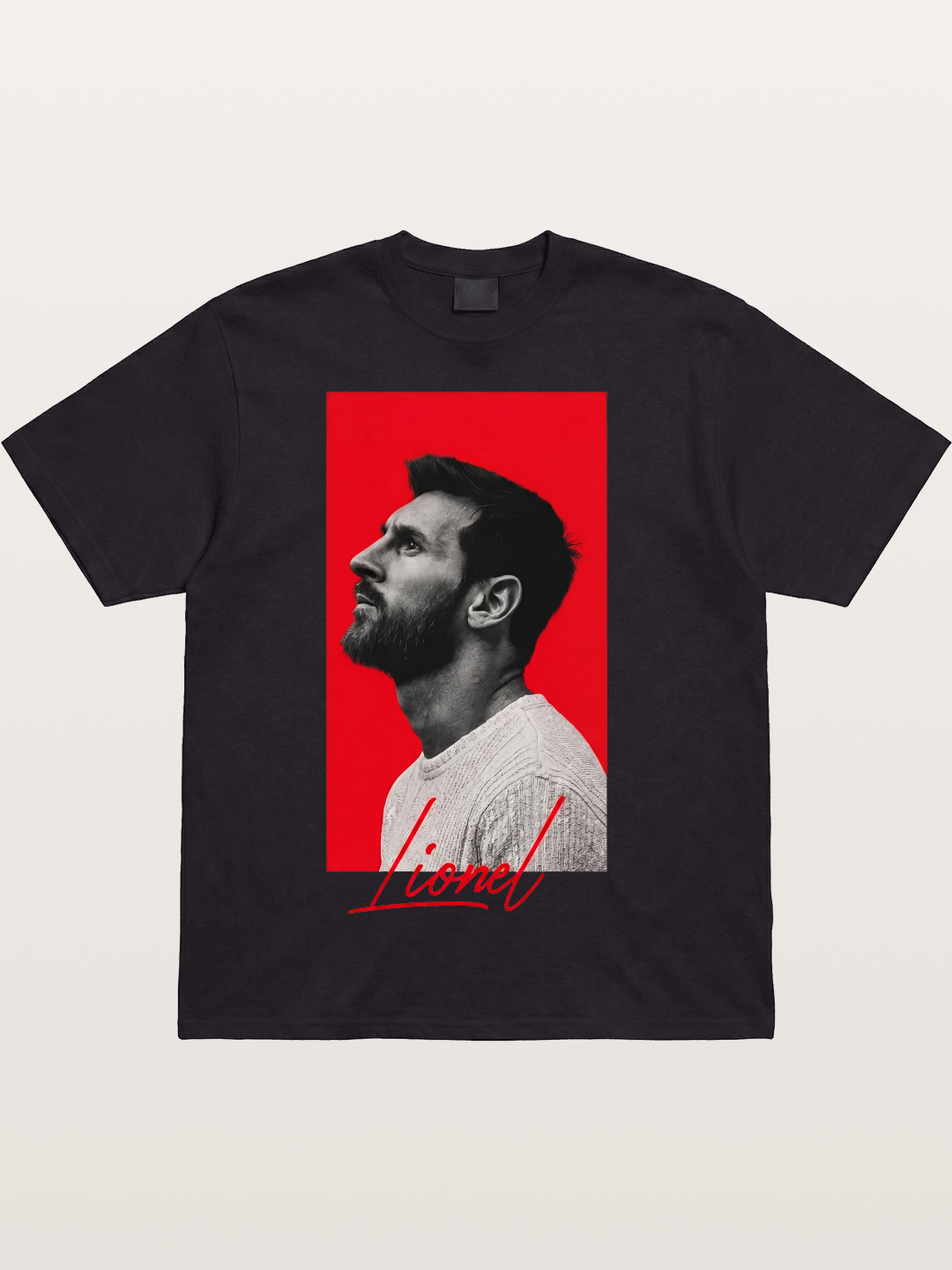 Messi Red Background Portrait Cotton T-shirt