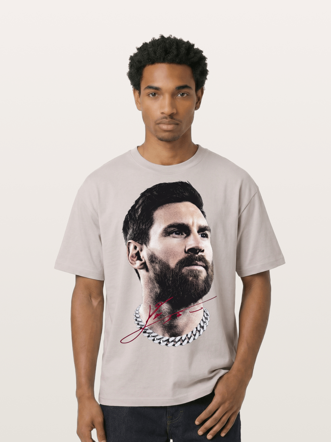 Messi Black White Signature Portrait Cotton T-shirt