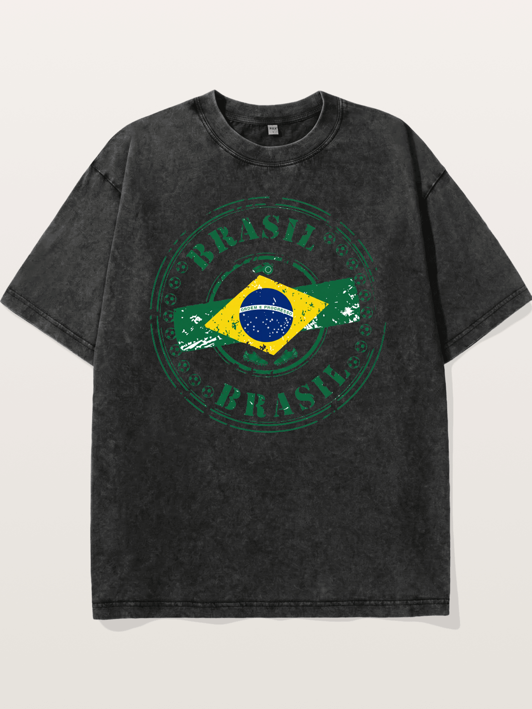 Brazil Flag Stamp Soccer Print Washed T-shirt