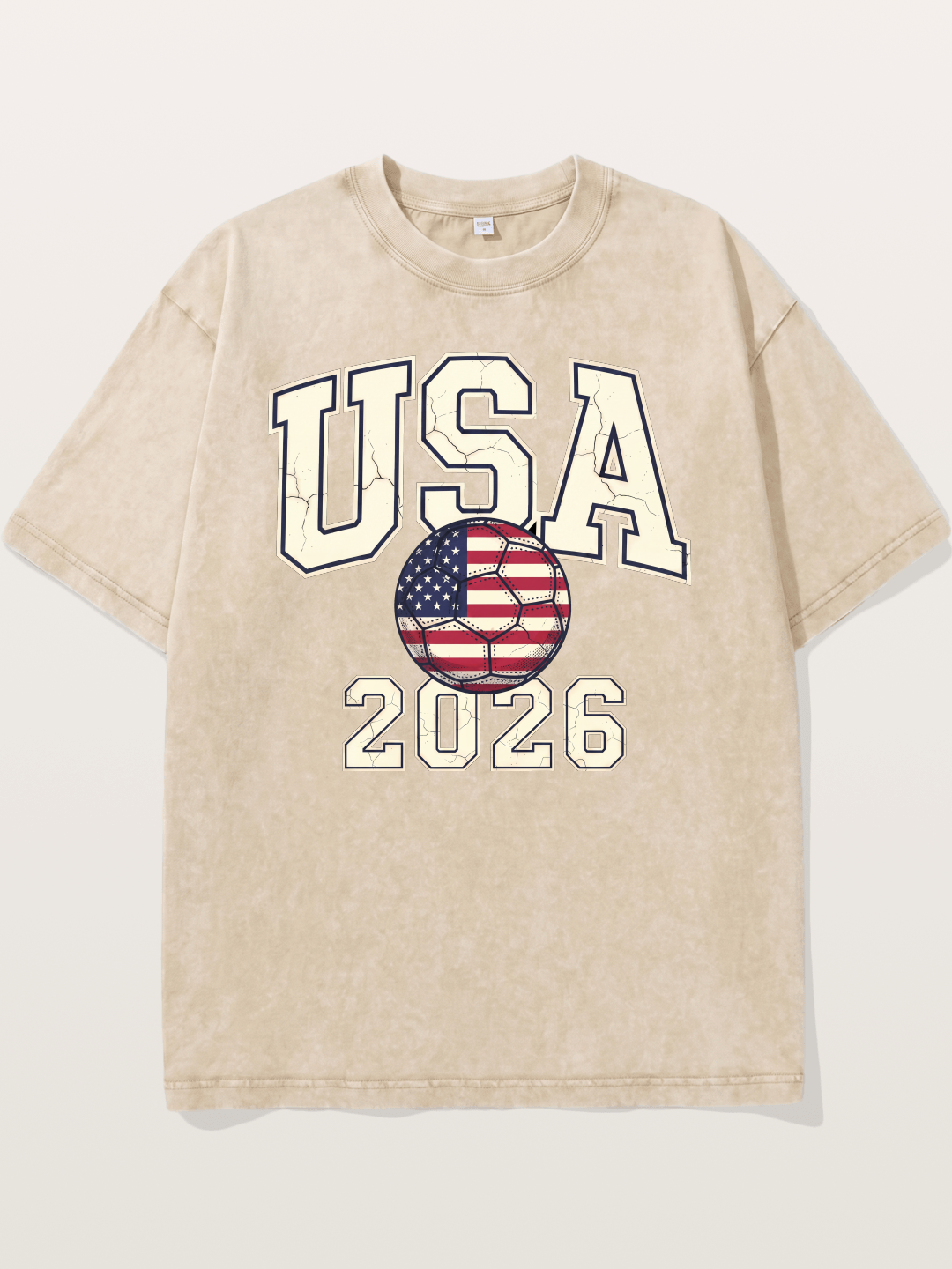 USA 2026 Cracked Letter Soccer Washed T-shirt