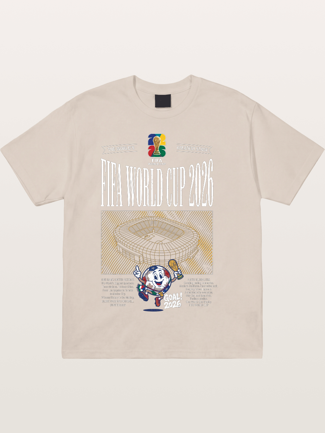 2026 WC Stadium Mascot Line Art Cotton T-shirt