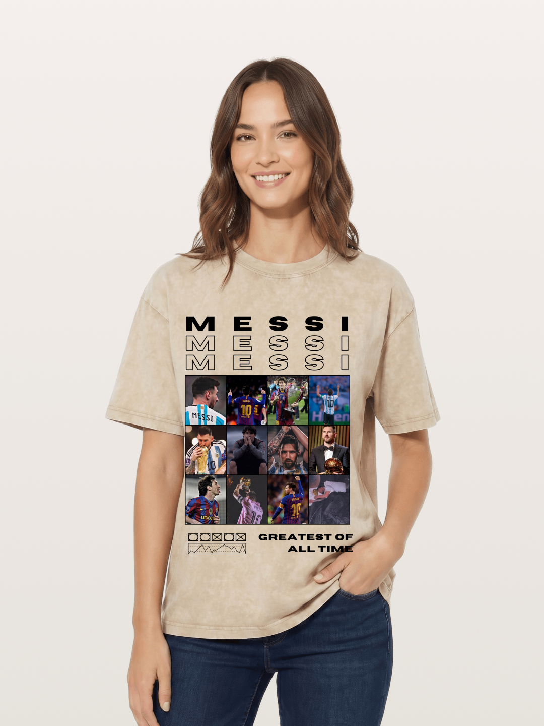 Messi Greatest of All Time Montage Washed T-shirt