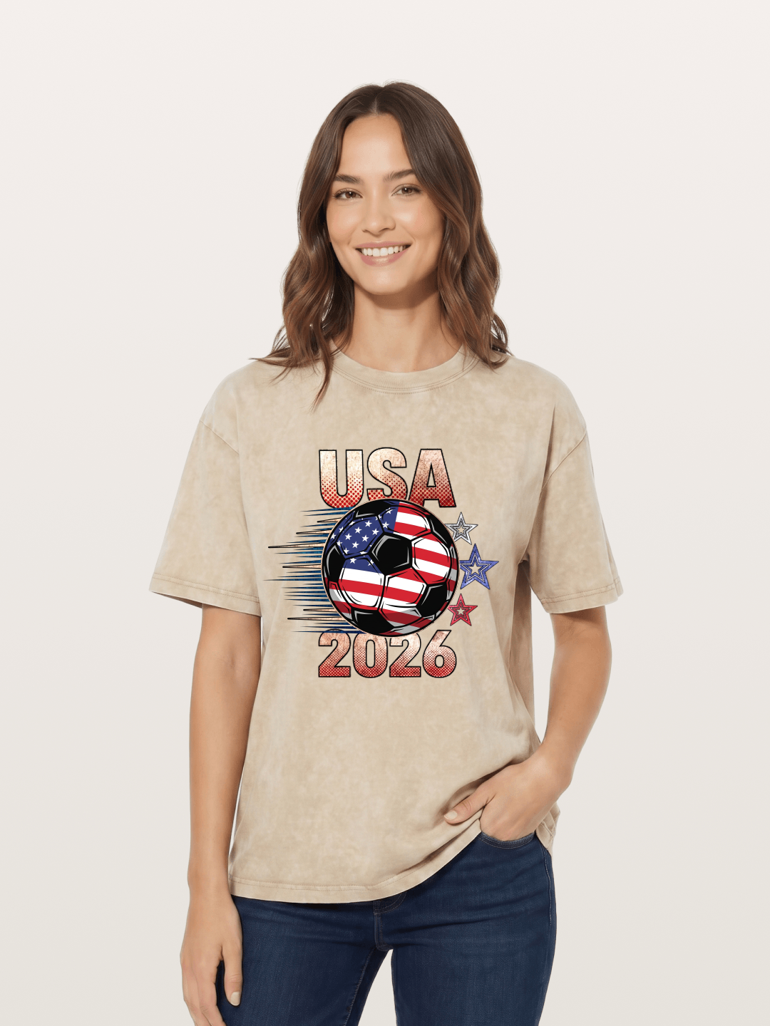 USA 2026 American Flag Soccer Ball Washed T-shirt