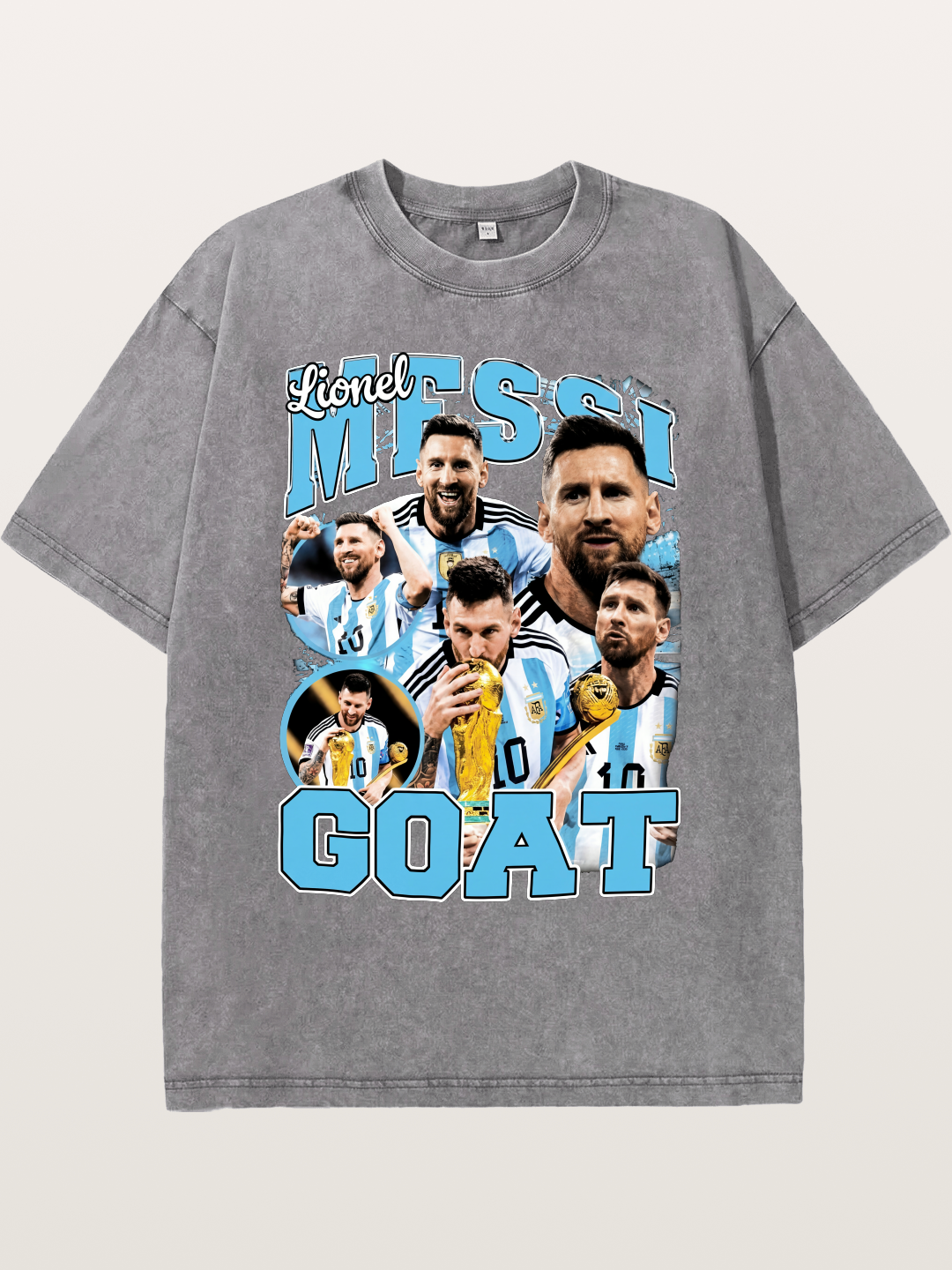 Lionel Messi GOAT Argentina Collage Washed T-shirt