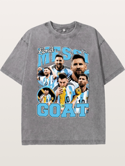 Lionel Messi GOAT Argentina Collage Washed T-shirt