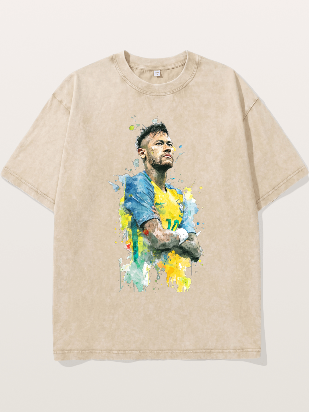 Neymar Brazil Watercolor Print Washed T-shirt