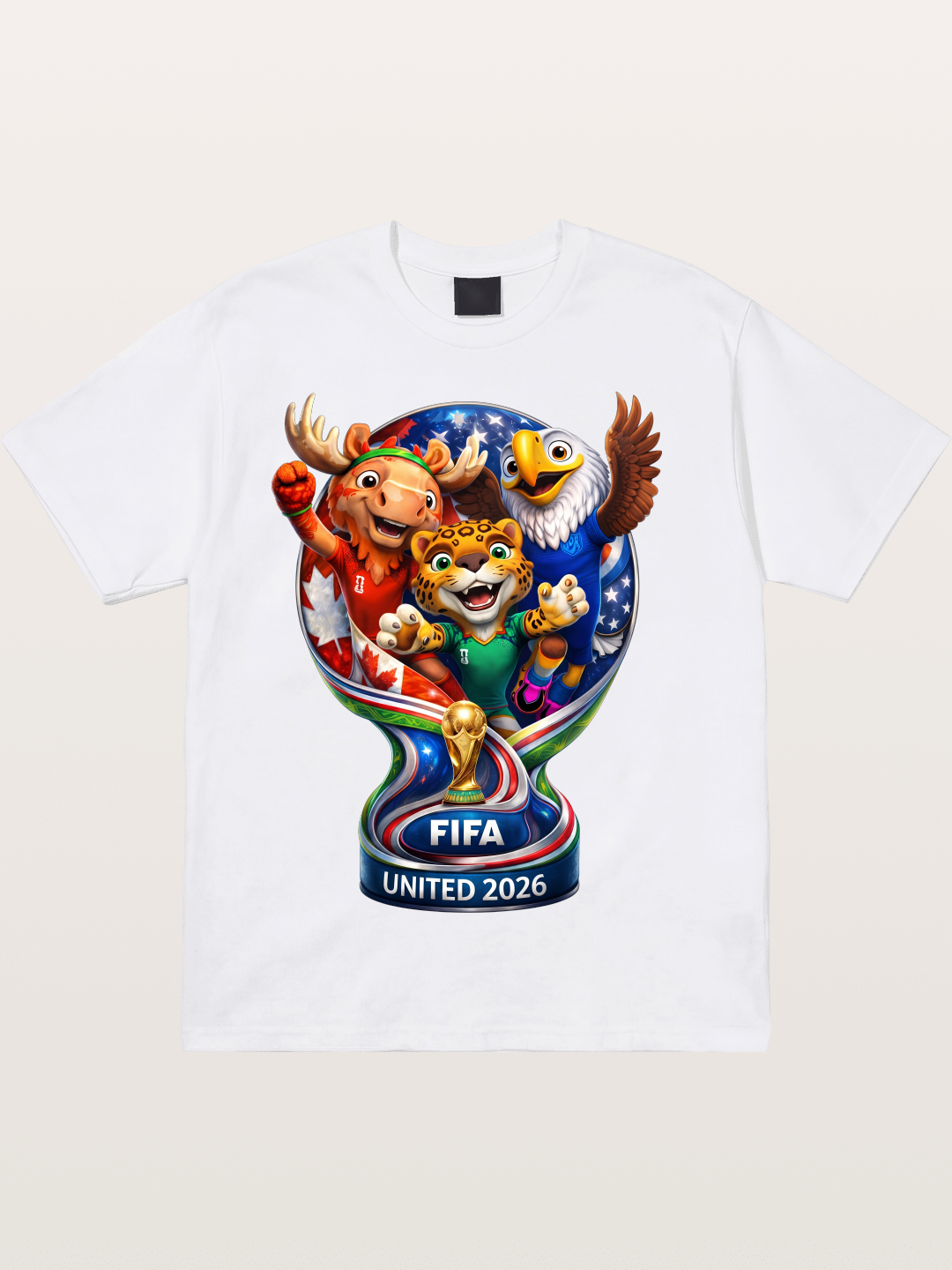 World Cup Mascots Globe Design Cotton T-shirt