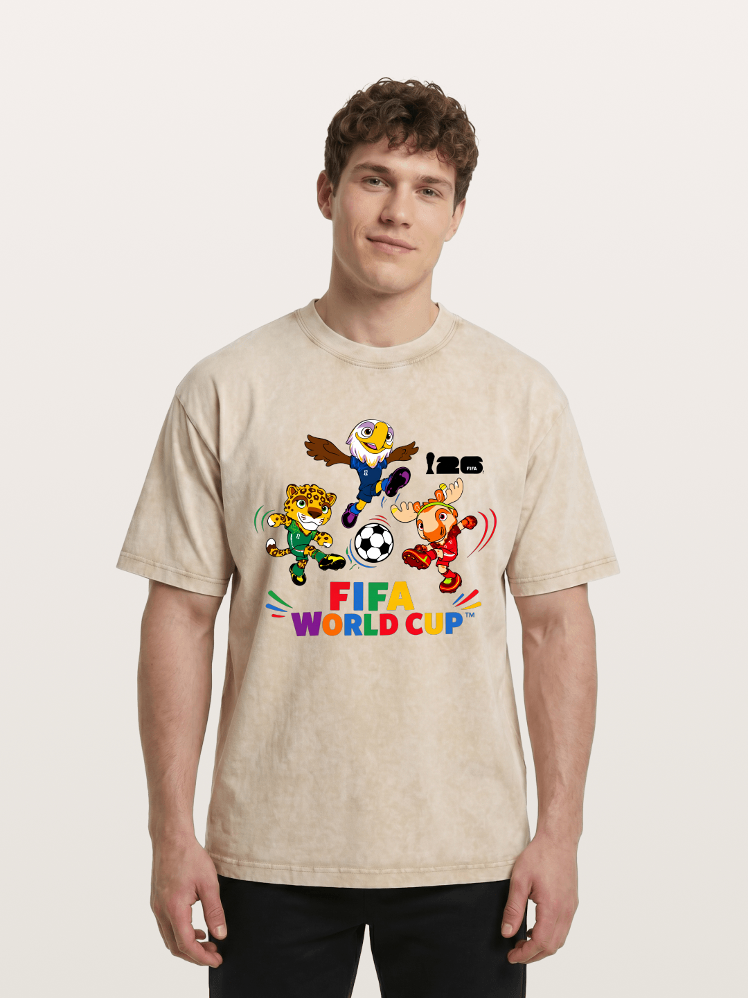 FIFA World Cup Mascots Print Washed T-shirt