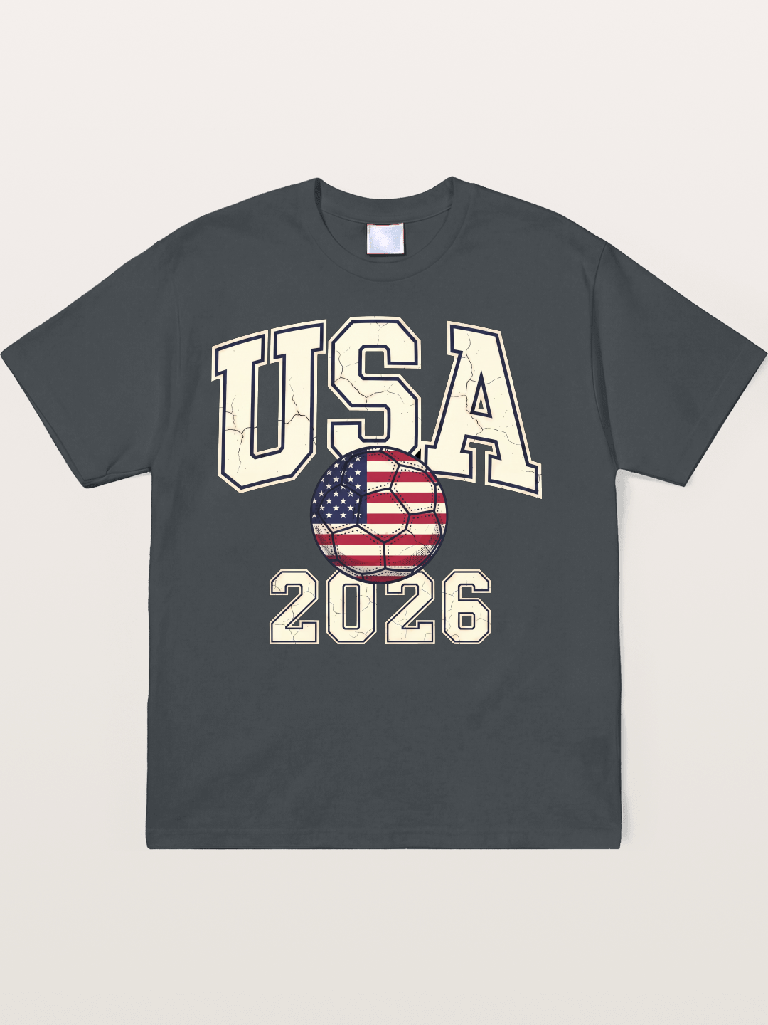 USA 2026 Cracked Letter Soccer Soft-Stay T-shirt