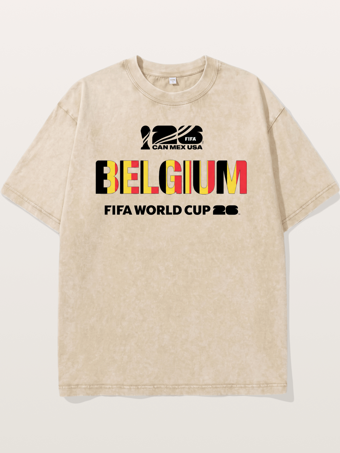 Belgium 2026 Flag Pattern Print Washed T-shirt