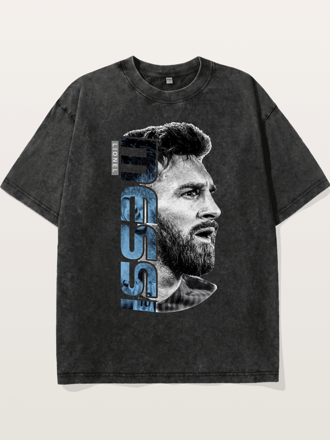 Messi Vertical Typography Art Washed T-shirt