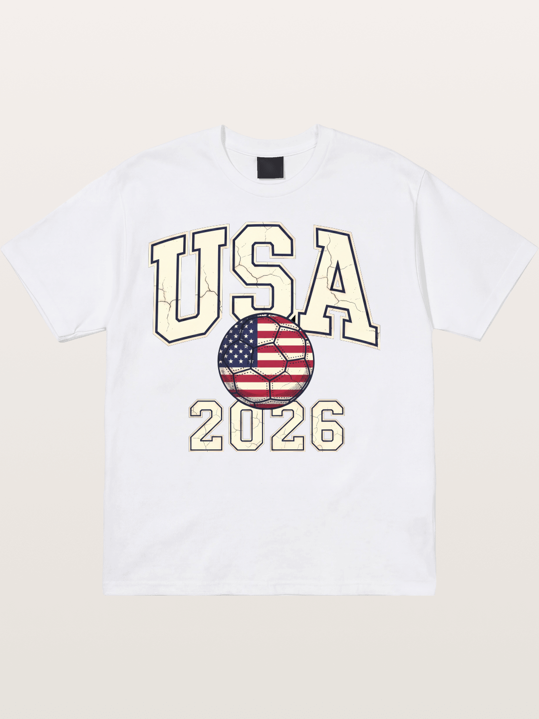 USA 2026 Cracked Letter Soccer Cotton T-shirt