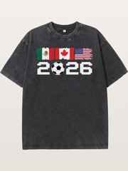 2026 WC USA Mexico Canada Flags Washed T-shirt