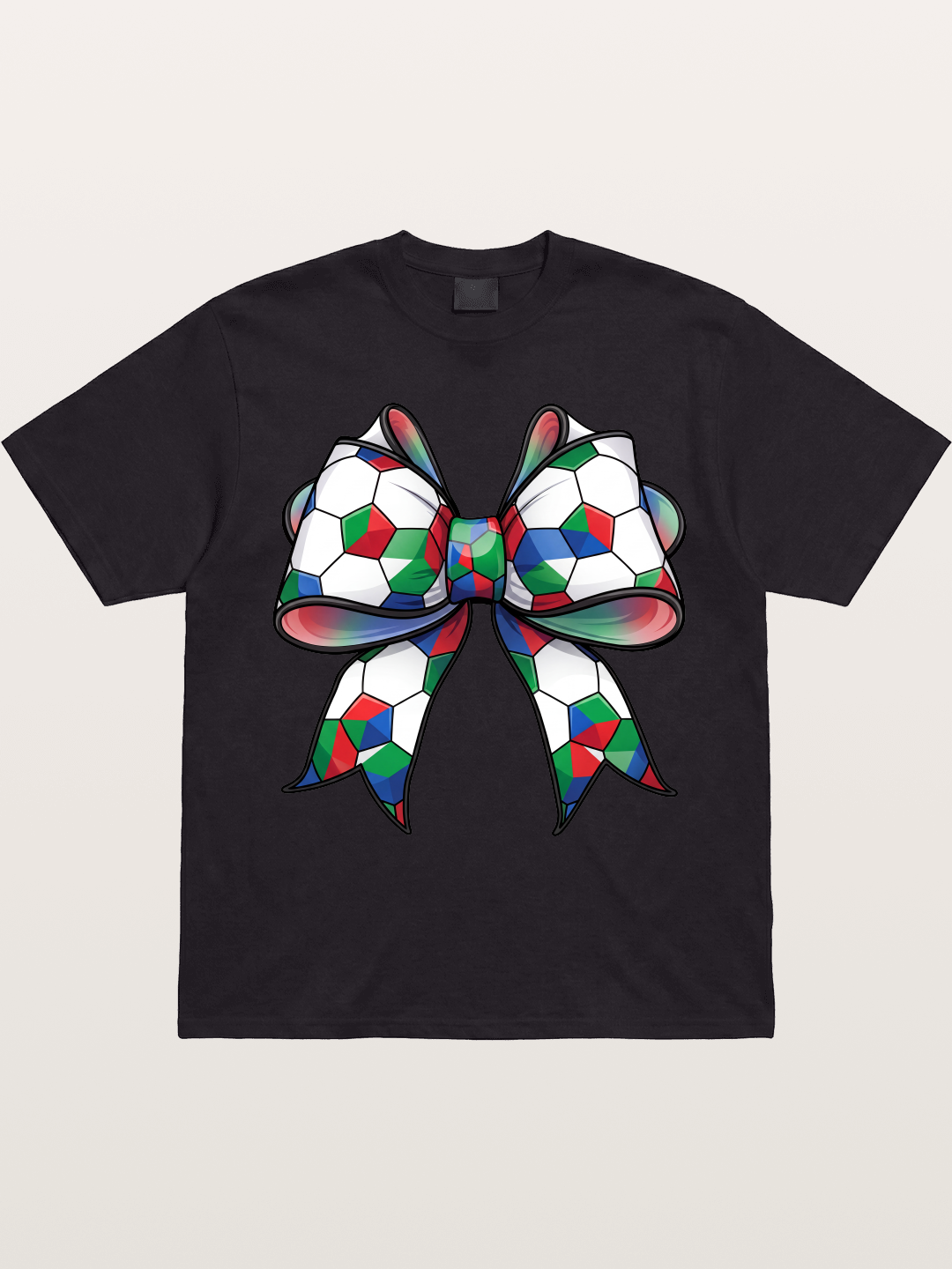 Multicolor Soccer Ball Bow Tie Gildan T-shirt