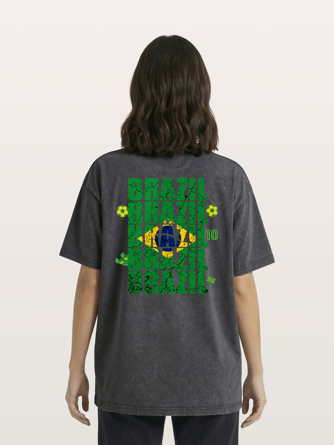 Brazil Cracked Text Collage Art Washed T-shirt