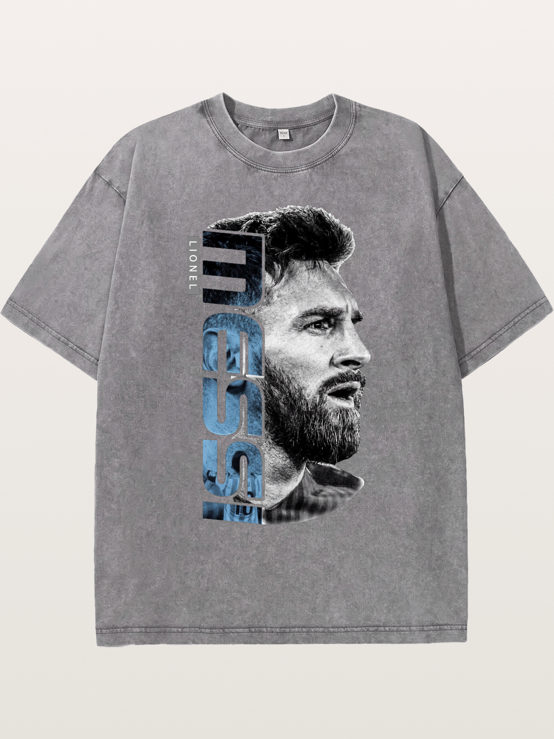 Messi Vertical Typography Art Washed T-shirt