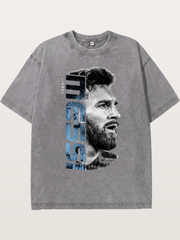 Messi Vertical Typography Art Washed T-shirt