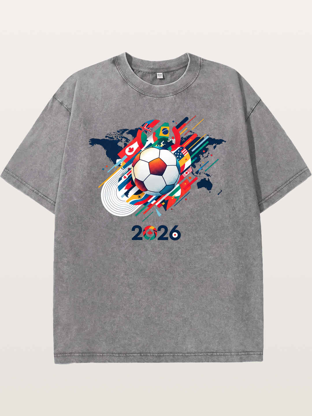 World Cup 2026 Global Flags Print Washed T-shirt