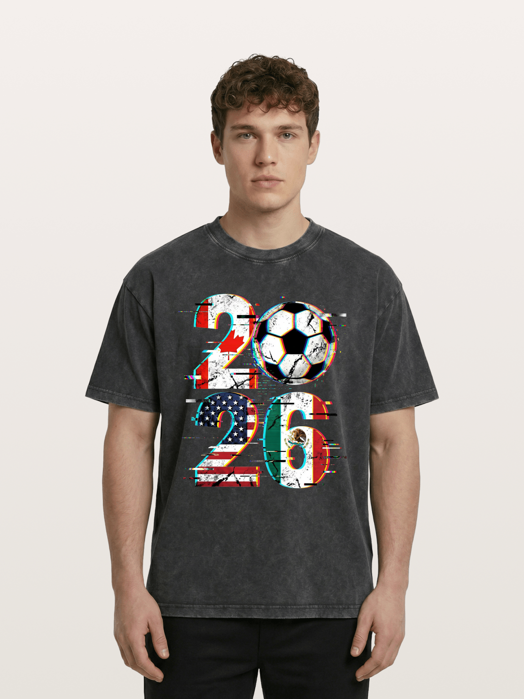 2026 WC Glitch Typography Print Washed T-shirt