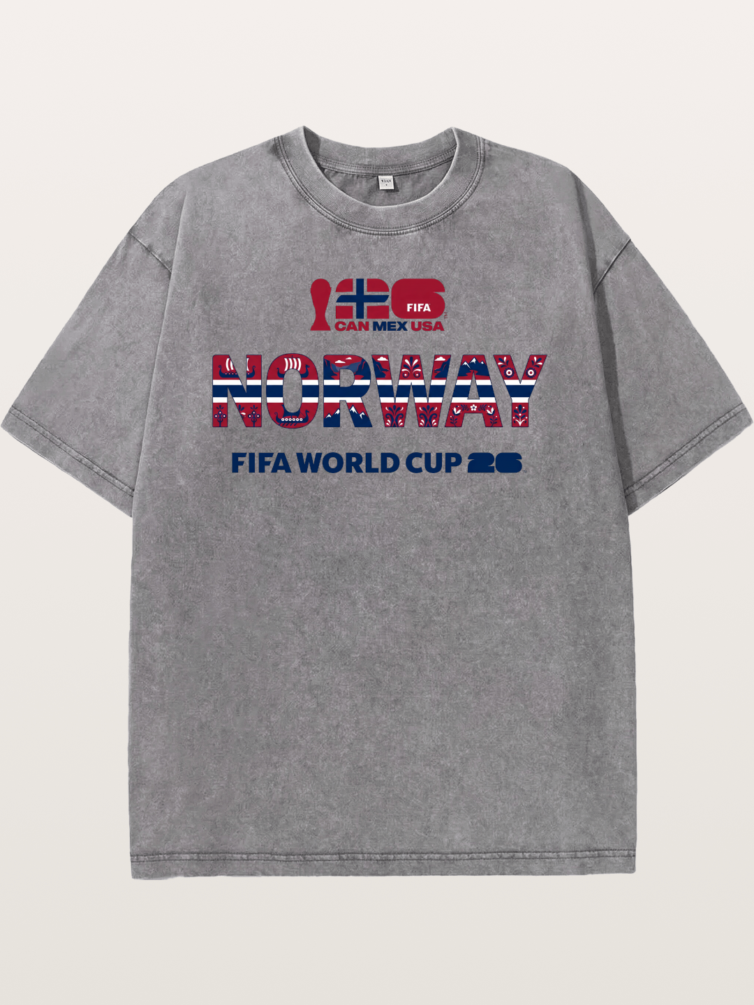Norway 2026 Folk Pattern Print Washed T-shirt